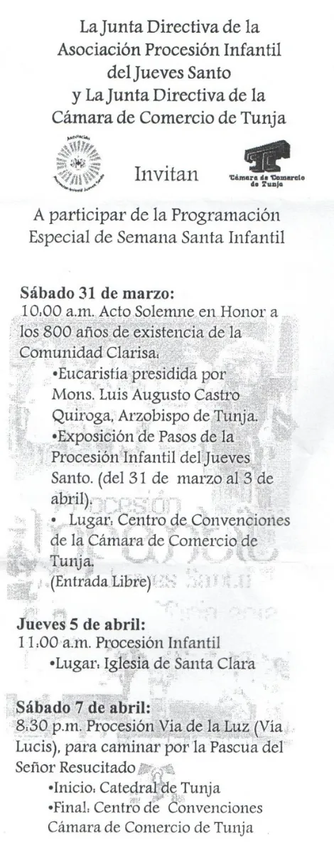 Programación especial de la Procesión Infantil de Tunja